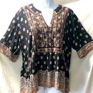 Knox Rose Boho Southwestern V-Neck Tunic Top RN 17730